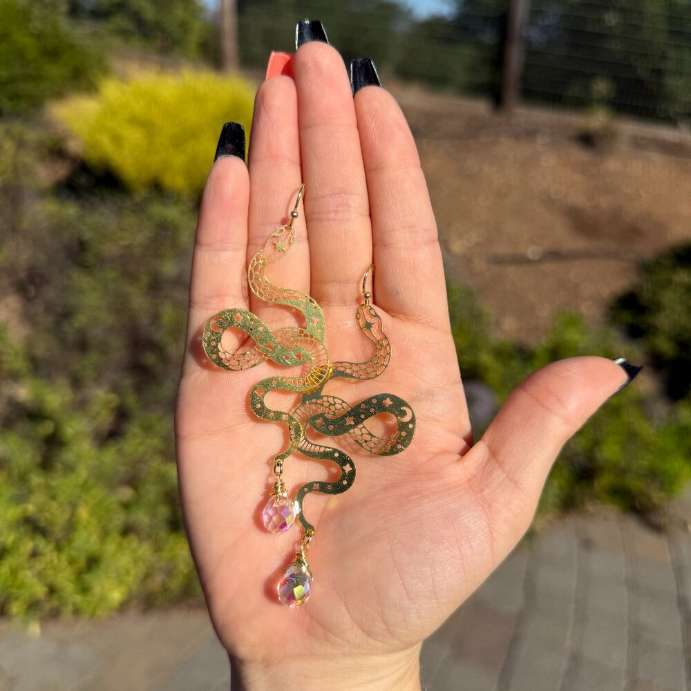 Large Celestial Snake Sparkle Earrings- Gold or Silver
